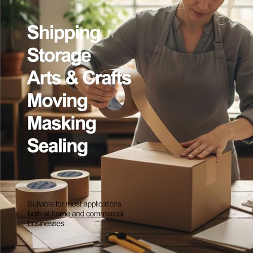 Buhbo Brown Kraft Paper Reinforced Packing Tape, 2 inch x 55 Yards, 3 Rolls