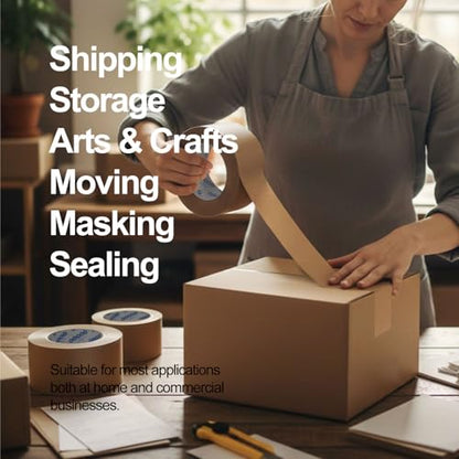 Buhbo Brown Kraft Paper Reinforced Packing Tape, 2 inch x 55 Yards, 3 Rolls