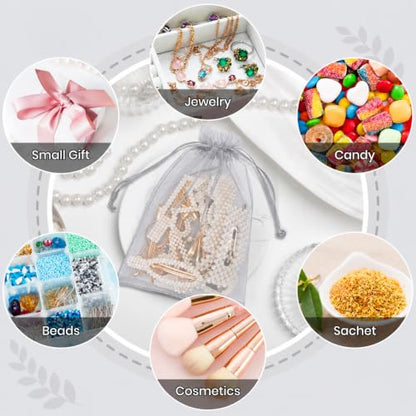 ANZNKU 4x6 Inch Organza Bags 50Pcs, Gray Party Favor Gift Pouches - color: Gray