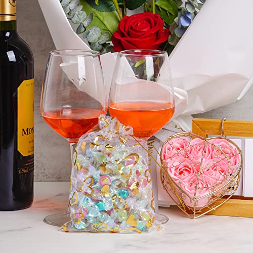 Bskifnn 100PCS Heart Printed Organza Bags Gift Jewelry Candy Bags for Wedding Valentine's Day Mother's Day Party Christmas 5x7Inch (White) - color: White