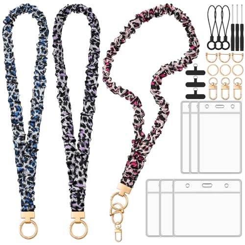 Scrunchie Lanyards for ID Badges, Stretchy Lanyard for Women - Teacher Nurse Neck Lanyard with Card Holder for Office, School, Hospital & Cruise, Leopard - color: Leopard