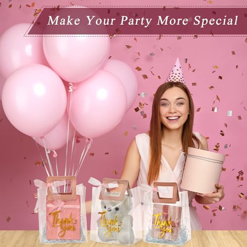 Sabary 12 Pcs Clear Gift Bag with Handle Thank You Gift Handbag, Pink - color: Pink