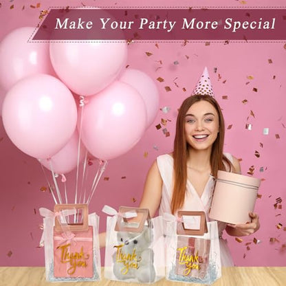 Sabary 12 Pcs Clear Gift Bag with Handle Thank You Gift Handbag, Pink - color: Pink