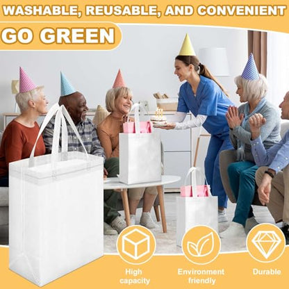 Windyun 50 Pcs Reusable Tote Bag Bulk 8 x 4 x 10 Inch, White - color: White