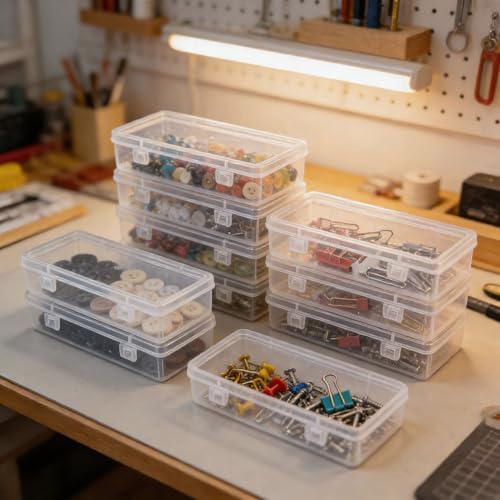 Goodma 8 Pieces Rectangular Empty Mini Clear Plastic Organizer Box - size: 165 x 65 x 35 mm