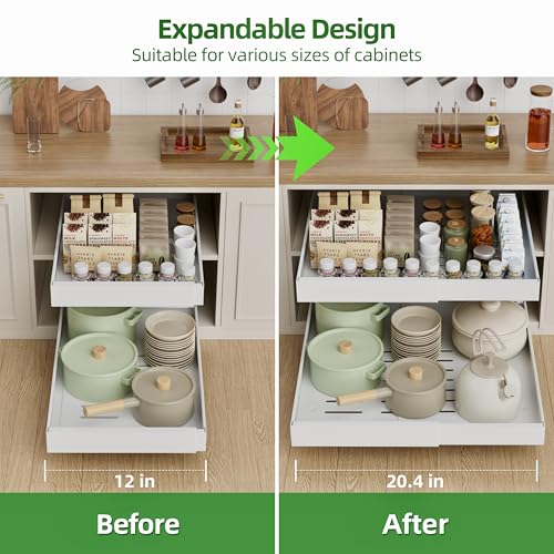 PAKETA 4 Pack Expandable Pull Out Cabinet Organizer,21" Deep - color: White, size: 21"D X 12-20"W (4 Pack)