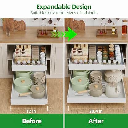PAKETA 4 Pack Expandable Pull Out Cabinet Organizer,21" Deep - color: White, size: 21"D X 12-20"W (4 Pack)
