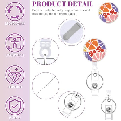 3 Pack Floral Retractable Badge Holders with Vertical Id Card Holders - color: Bloom