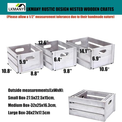 Storage Crates 3 Pcs Wooden Crates Decor Boxes,Rustic White Nested Crate
