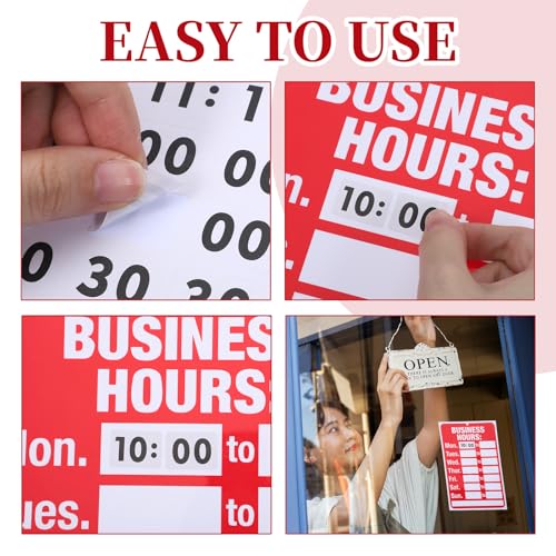 2 Set Business Hours Sign, Business Hours Sign Kit for Glass Door or Window with Matching Sticker, 11.81" X 7.87" Ideal Hour of Operation Signs for Businesses, Store or Office (Red and White)