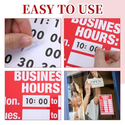 2 Set Business Hours Sign, Business Hours Sign Kit for Glass Door or Window with Matching Sticker, 11.81" X 7.87" Ideal Hour of Operation Signs for Businesses, Store or Office (Red and White)