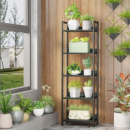 Furologee 5 Tier Bookshelf with Drawer, Tall Narrow Bookcase, Black Oak - color: Black Oak, size: 5 Tier