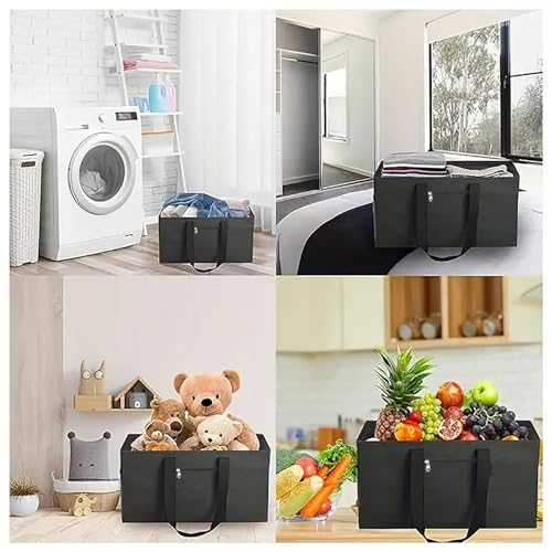 Extra Large Utility Tote Bag - Reusable Grocery Bags Foldable Heavy Duty - color: Black, size: 2-pack