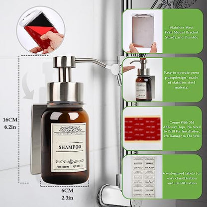 Wall Mount Soap & Shampoo Dispenser, 8.5oz Silver Pump Bottle - color: Silver Set of 1