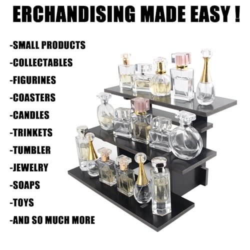 WANLIAN 3-Tier Straight Retail Table Display Stand, Portable Display Rack Shelves for Vendors, Craft Shows, Farmers Market, Pop Up Shop Countertop Black Risers for Display, Soap, Candles, Tumblers