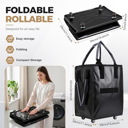 Collapsible Rolling Bag with 4 Wheels,Carries Up to 66lb Rolling Tote Bag,Rolling Grocery Bag for Shopping