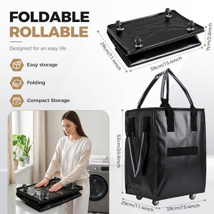 Collapsible Rolling Bag with 4 Wheels,Carries Up to 66lb Rolling Tote Bag,Rolling Grocery Bag for Shopping