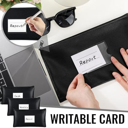 Paterr 6 Pcs Money Bags with Zipper PU Leather Deposit Bank Bag Security Money Pouch Receipt Holder Bank Pouch Wallet with Label for Cash Coin Makeup Cosmetics Bills Tickets, 11 x 6 Inch(Black) - color: Black