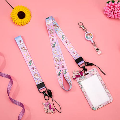 HIFOT Unicorn Kids Lanyard with Id Holder, Detachable Wrist Lanyard for Keys, Retractable Badge Holder with Metal Lobster Clasp Used for Student, Nurse, Teacher ID Holder - style: Unicorn