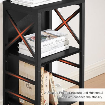 MNEETRUNG Small Bookshelf,3 Tier Industrial Bookcase with Metal Frame and Backboard,Low Black Book Shelf,Book case for Small Spaces,Living Room,Bedroom and Home Office - color: Black, size: 3-Tier (15.7"W x 11.8"D x 27.6"H)