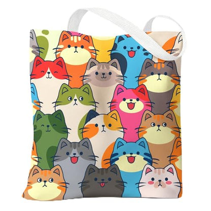 Cute Canvas Tote Bag for Women, Book Totebag with Zipper Pocket - color: Cats