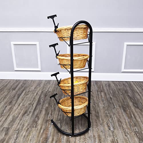 FixtureDisplays® 4 Tier Basket Stand, Sign Clips, Wicker Grocery Store Rack Display, Market Basket Rack Kitchen Toiletry Organizer 15.0" X 16.0 X 47.0" 15603