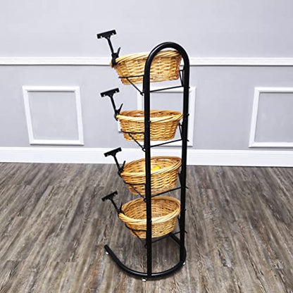 FixtureDisplays® 4 Tier Basket Stand, Sign Clips, Wicker Grocery Store Rack Display, Market Basket Rack Kitchen Toiletry Organizer 15.0" X 16.0 X 47.0" 15603