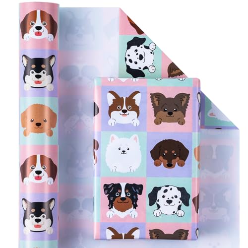 WRAPAHOLIC Puppy Wrapping Paper - Mini Roll - 17 Inch X 33 Feet - Adorable Dog for Dog Lovers, Birthday, Party, Holiday - color: Dog Heads