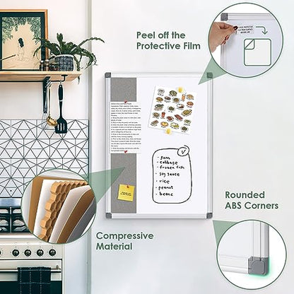 SWANCROWN White Board Bulletin Board Combo, 36 x 24 inches, Aluminum Frame - color: Grey-horizontal, size: 36"W x 24"H