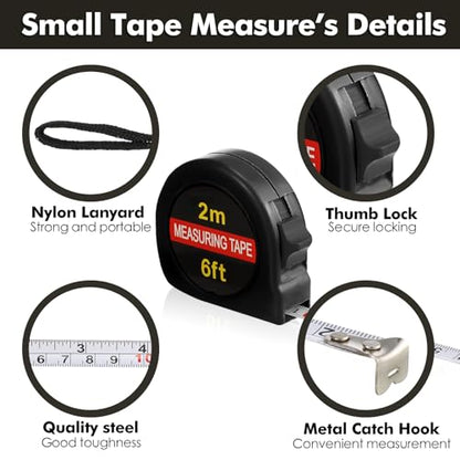Copkim 50 Pcs 6 ft Mini Tape Measure Retractable Bulk,Black - color: Black