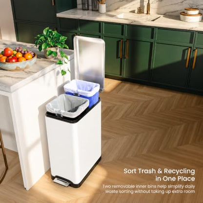 Home Zone Living 13 Gallon Kitchen Trash Can with Dual Compartments - color: Matte White