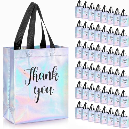 Fumete 50 Pcs Iridescent Glossy Thank You Gift Bag with Handles - color: Iridescent