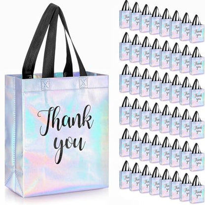 Fumete 50 Pcs Iridescent Glossy Thank You Gift Bag with Handles - color: Iridescent