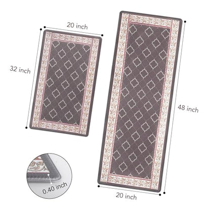 Kitchen Floor Mat Set of 2, Anti Fatigue Kitchen Mat 20"x32"+20"x47" - color: Coffee, size: 20"x32"+20"x48"