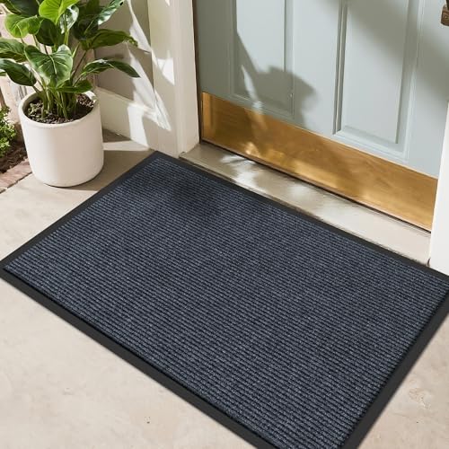 Front Door Mat, 4 x 2 Feet Indoor Outdoor Entrance Mat, Heavy Duty Commercial Floor Mats, Non-Slip Rubber Backing Doormat for Entryway, Waterproof, Low-Profile, Easy to Clean - size: 4' Length x 2' Width