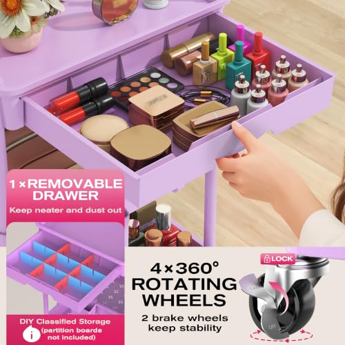 Goovilla Rolling Makeup Organizer Cart with Removable Drawer, 4 Tier Purple - color: Purple, size: 4 Tier