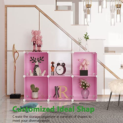 C&AHOME 6-Cube Storage Organizer Cube Shelf Closet Storage Bookcase, Pink - color: Pink