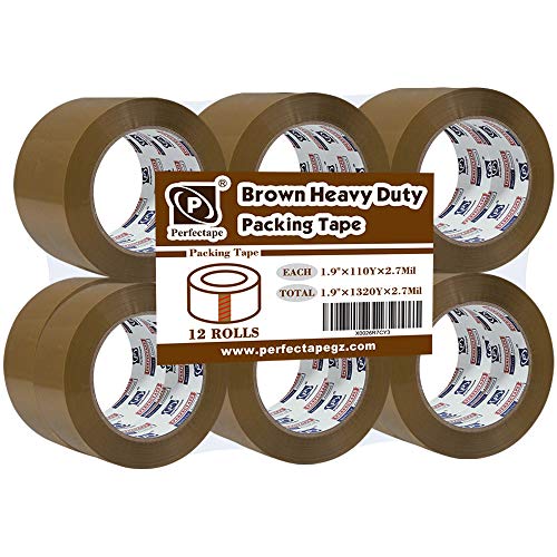 PERFECTAPE Heavy Duty Brown Packing Tape 12 Rolls, Total 1200M, 2.7 mil, 1.88 inch x 100 Meters, Ultra Strong, Refill for Packaging and Shipping - size: 12-PACK