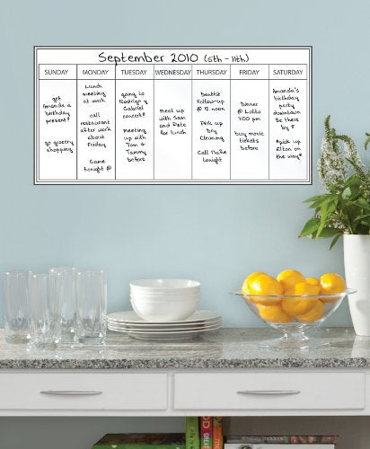 WallPops WPE98895 Whiteboard Weekly Calendar, White & Off-White
