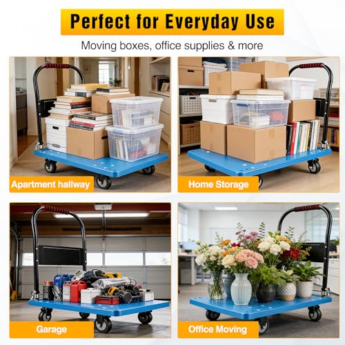 Platform Cart 880 lbs Heavy Duty Push Cart Dolly with 5 Inch TPR Wheels 36 x 24 Inch PP Deck Flatbed Cart Platform Truck for Home Garage Warehouse Use Black - color: 880 Lbs|blue|36x24 Inch