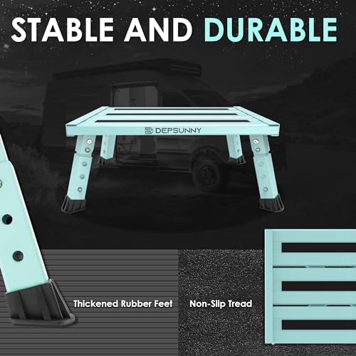 Adjustable RV Step Stool, Wide Platform, Foldable Legs, Green - color: Green