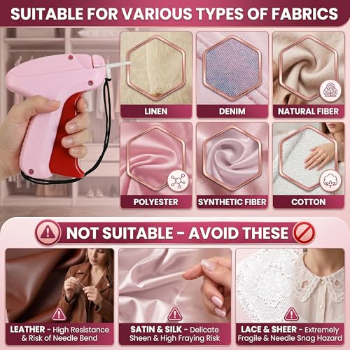 ASEER Micro Stitch Gun No Sew Kit 6 Needles 2000 Fasteners 200 Buttons - color: Pink