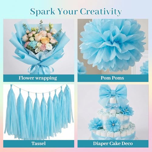 Shindel Light Blue Tissue Paper 120 Sheets, 20 X 14 inch for Gift Bags - color: Blue