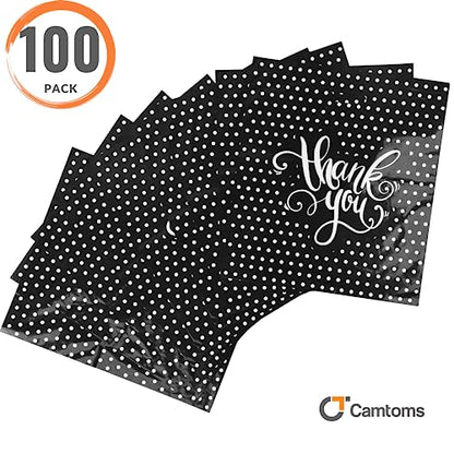 9x12 Small Thank You Bags for Small Business with Die-Cut Handles - color: Black, size: 9x12