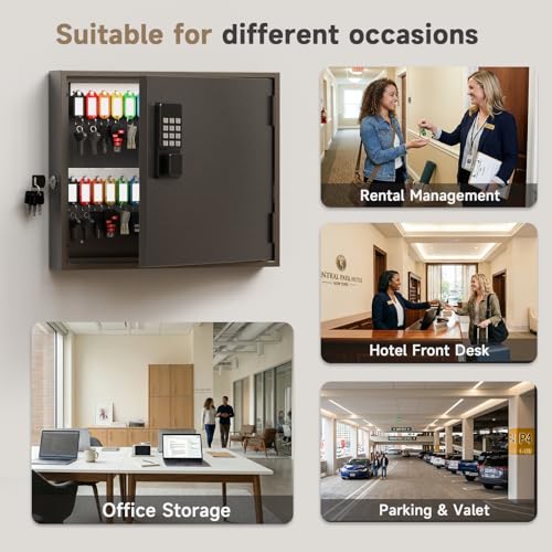 WeHere 60 Key Lock Box Wall Mount, Smart Key Cabinet with Keypad for Office - size: 60-Keys