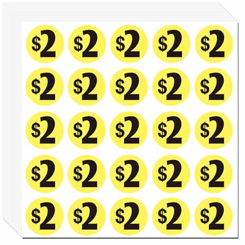 DUGUTUL 500pcs $2 Price Stickers for Garage Sale and Yard Sale | 2 Dollar Price Tags Labels | Super Bright & Jumbo 1" Diameter | Preprinted Price Labels | Garage Sale Stickers - color: 02 Dollar