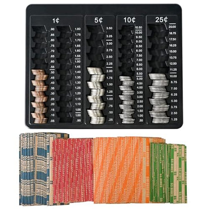LLIKED 1PCS Black Coin Counter Tray and Sorting Tray with 150 Coin Wrappers - color: Black