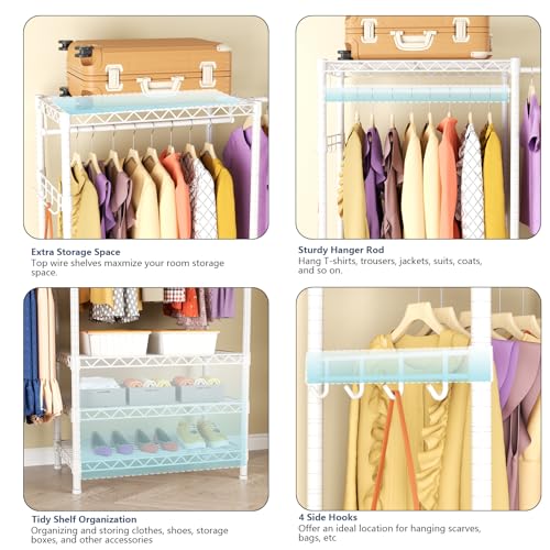 Heavy Duty Clothing Rack with Adjustable Shelves Clothes Wardrobe - color: White