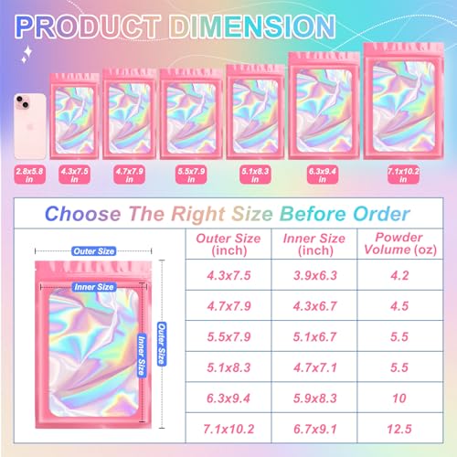 ANZNKU 100PCS Holographic Pink Mylar Bags, Resealable Smell Proof 4.7x7.9 - color: Pink, size: 4.7 x 7.9 Inch