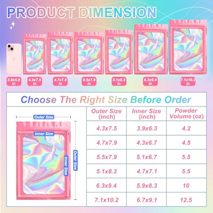 ANZNKU 100PCS Holographic Pink Mylar Bags, Resealable Smell Proof 4.7x7.9 - color: Pink, size: 4.7 x 7.9 Inch
